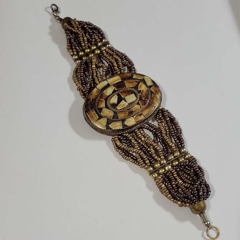 ANTIQUE BONE, BRASS, COPPER, AND BRONZE BEAD BRACELET